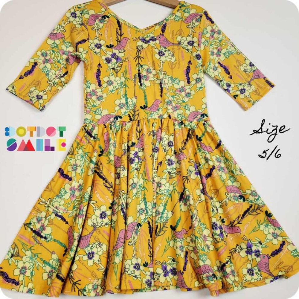 DotDotSmile Size 5/6 Ballerina Dress - NWT Yellow Bird Floral Print